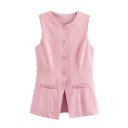 Damen elegante einfarbige Weste mit Rundhalsausschnitt Knopfverschluss Stilvolle Polyesterweste ohne Ärmel für den Alltag und formelle Anlässe 21