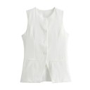 Damen elegante einfarbige Weste mit Rundhalsausschnitt Knopfverschluss Stilvolle Polyesterweste ohne Ärmel für den Alltag und formelle Anlässe 20