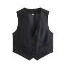 Damen elegante einfarbige Weste mit V-Ausschnitt Knopfverschluss Stilvolle Polyesterbluse ohne Ärmel Verschiedene Farben 8