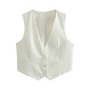 Damen elegante einfarbige Weste mit V-Ausschnitt Knopfverschluss Stilvolle Polyesterbluse ohne Ärmel Verschiedene Farben 1