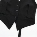 Damen elegante einfarbige Weste mit V-Ausschnitt und Taschen Stilvolle Polyesterweste mit Trägern um den Hals und Bindeband im Rücken 2
