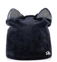 Damen elegante Mütze mit Katzenohren Glitzernde Steine an den Ohren Samtiger Look Baumwollmaterial Kopfumfang 56 bis 58 cm 2