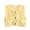 Damen elegante Strickweste mit V-Ausschnitt und Taschen Einfarbige Weste mit Knopfverschluss Bequemer Polyesterpullover in verschiedenen Farben 16