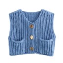 Damen elegante Strickweste mit V-Ausschnitt und Taschen Einfarbige Weste mit Knopfverschluss Bequemer Polyesterpullover in verschiedenen Farben 18
