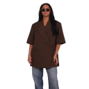 Damen elegantes Sakko mit Kragen und kurzen Ärmeln Einfarbiges Sakko aus Polyester und Baumwolle Stylischer Sommerblazer in verschiedenen Farben für Arbeit und Freizeit 6
