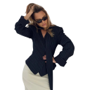 Damen elegantes Sakko mit Kragen und Streifen Einfarbiges Sakko aus Polyester Stilvolle Jacke in verschiedenen Farben mit feinem Muster für Arbeit und gesellschaftliche Anlässe 4