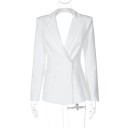 Damen elegantes Sakko mit Kragen und Taschen Einfarbiges Sakko mit Ausschnitt auf der Rückseite und verstellbarem Riemen aus Polyester und Spandex Stilvolle Jacke 9