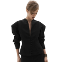 Damen elegantes Sakko mit Rüschen und Knopfverschluss Einfarbiges Sakko aus Polyester Stilvolle Jacke in verschiedenen Farben für Büro und gesellschaftliche Anlässe 12