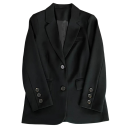 Damen elegantes Sakko mit Taschen und Knopfverschluss Einfarbiges Sakko aus Polyester Stilvolle Jacke in verschiedenen Farben für die Arbeit und den Alltag 1