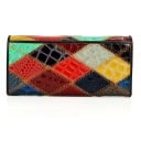 Damen Ethno Geldbörse aus echtem Leder Bunter Patchworkverschluss mit Klappe Fächer für Karten Fach mit Metallrahmen 18,5 x 9,5 x 2,5 cm 1