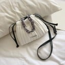 Damen Faltenwurf Tasche mit Zugband Massive Kette für die Hand Langer Schultergurt Künstliches Leder 23 x 18 x 8 cm 1