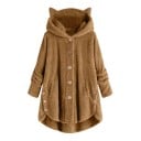 Damen flauschige Sweatjacke mit Kapuze und Katzenohren Längerer Schnitt mit Knöpfen und Taschen Abgerundeter Saum mit Knöpfen 7