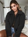 Damen Fleecejacke mit Reißverschluss und Kragen Lockiges Plüschmaterial Kürzerer Schnitt Gerippte Bündchen und Saum Polyester 6