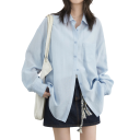 Damen Freizeitbluse mit langen Ärmeln, lockerer Schnitt, mit Ausschnitt und Schlitz am Rücken, mit Schleifenbindung und Brusttasche 1