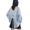 Damen Freizeitbluse mit langen Ärmeln, lockerer Schnitt, mit Ausschnitt und Schlitz am Rücken, mit Schleifenbindung und Brusttasche 4