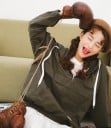 Damen Frühlings Anorakjacke im japanischen Stil mit Kapuze Reißverschluss auf der Brust Kängurutasche Elastische Bündchen und Saum Baumwolle 31