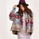 Damen Frühlingshemdjacke mit geometrischem Ethnomuster Lockere Oversize-Passform Brusttaschen mit Klappe Knopfverschluss Polyester und Baumwolle 2