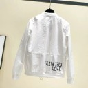 Damen Frühlingsjacke im Bomberstil mit Schriftzug entlang des Reißverschlusses Rippkragen und Bündchen Tasche mit Reißverschluss am Ärmel 5