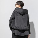 Damen Frühlingsjacke mit Kapuze Schwarz Lockere A-Linien-Schnitt Knopfverschluss Taschen mit Klappen Kordelzug mit Quasten Volantabschluss Polyester 3