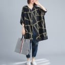 Damen Frühlingsjacke Oversize Langer lockerer Schnitt Weite Ärmel Geometrisches Muster Transparente Säume Reißverschluss Polyester 3
