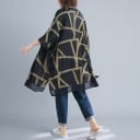 Damen Frühlingsjacke Oversize Langer lockerer Schnitt Weite Ärmel Geometrisches Muster Transparente Säume Reißverschluss Polyester 5