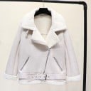 Damen gefütterte Jacke aus Kunstleder mit Plüschfutter Bikerjacke mit breitem Kragen und schrägem Reißverschluss Mit Reißverschlusstaschen 2
