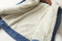 Damen gefütterte Jeansjacke mit Lammfell Plüschfutter und Kragen Knopfverschluss Brusttasche Dunkelblau Baumwolle und Polyester 3