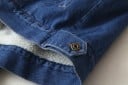 Damen gefütterte Jeansjacke mit Lammfell Plüschfutter und Kragen Knopfverschluss Brusttasche Dunkelblau Baumwolle und Polyester 12