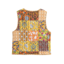 Damen gelb-orange Weste mit Mustern und V-Ausschnitt Leichte Weste mit Bindeband Stylische Polyesterweste für Sommer- und Herbstoutfits 2