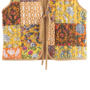Damen gelb-orange Weste mit Mustern und V-Ausschnitt Leichte Weste mit Bindeband Stylische Polyesterweste für Sommer- und Herbstoutfits 4