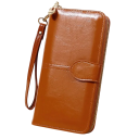 Damen Geldbörse mit Reißverschluss 10 x 19,5 x 3,5 cm Große Kapazität Synthetisches Leder ölähnliche Optik Mit Handgelenkband 12