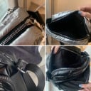 Damen gepolsterte Crossbody-Handtasche mit glänzender Oberfläche Breiter verstellbarer Schulterriemen Schließung mit Metallreißverschluss 7