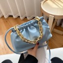 Damen geraffte Handtasche und Umhängetasche Massive Kette in Goldfarbe Langer dünner Riemen Künstliches Leder PU 26 x 15 x 11 cm 3