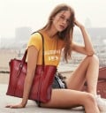 Damen geräumige Umhängetasche mit langen Henkeln Abnehmbarer Schulterriemen Vordertasche Metallfüße am Boden PU-Kunstleder 32 x 12 x 29 cm 11