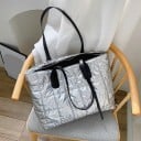 Damen gestepptes Schultertasche 38 x 16 x 30 cm Große glänzende Shopper-Tasche mit zwei langen Henkeln Geräumige rechteckige Form 6