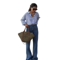 Damen gestreifte lockere Bluse mit langen Ärmeln und Kragen Elegante Knopfbüstenbluse aus leichtem Polyester Stilvolles Top in verschiedenen Farben 13