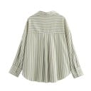 Damen gestreifte lockere Bluse mit langen Ärmeln und Kragen Elegante Knopfbüstenbluse aus leichtem Polyester Stilvolles Top 12