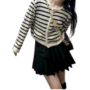 Damen gestreifter Cardigan aus Polyester mit Rundhalsausschnitt Eleganter Strickpullover mit Knöpfen und langen Ärmeln Universelle Größe 8