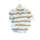 Damen gestreifter Crop-Pullover mit Kragen und kurzen Ärmeln Eleganter Top aus Polyester in universeller Größe Modischer gestreifter Design 9