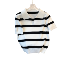 Damen gestreifter Crop-Pullover mit Kragen und kurzen Ärmeln Eleganter Top aus Polyester in universeller Größe Modischer gestreifter Design 7
