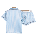 Damen gestreiftes Pyjama mit kurzen Ärmeln und Shorts Hemd mit Knöpfen und bestickter Tasche in verschiedenen Farben Polyester Elasthan Bequemer Schlaf 4