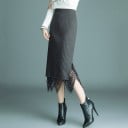 Damen gestrickter Midi-Rock in gerader Form mit Rippmuster und Spitze am unteren Saum Schlitz Breiter Bund Baumwolle mit Polyester und Acryl 2