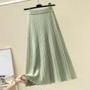 Damen gestricktes Midi Kleid A-Linien Schnitt Rippenmuster mit Zöpfen Breiter gestrickter Bund Mischung aus Baumwolle mit Acryl 3
