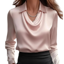 Damen glänzende Bluse V-Ausschnitt Lange Ärmel Kragen Einfarbige Bluse aus Polyester für die Arbeit und den Abend 13