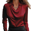 Damen glänzende Bluse V-Ausschnitt Lange Ärmel Kragen Einfarbige Bluse aus Polyester für die Arbeit und den Abend 10