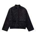 Damen glänzende Paillettenjacke mit Stehkragen kurze Jacke mit Taschen und verdecktem Verschluss für die Stadt und die Party 1