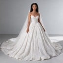 Damen Glitzernde Prinzessinnen Hochzeitskleider ohne Ärmel mit Herz-Ausschnitt und Korsett-Oberteil mit Pailletten und Schleppe in Weiß 4
