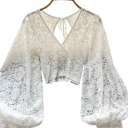 Damen halbtransparente Bluse Universelle Größe V-Ausschnitt Lange Ärmel Raffung Bindeband am Hals Elegant 10