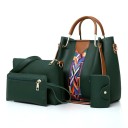 Damen Handtaschen-Set 4-teilig aus Kunstleder Große Tasche mit buntem Schulterriemen Umhängetasche Clutch und Dokumentenetui 6