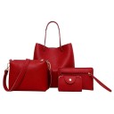 Damen Handtaschen Set 4-teilig aus Kunstleder mit genarbter Oberfläche Große Umhängetasche Kleinere Tasche mit Gurt Clutch und Kartenetui 5
